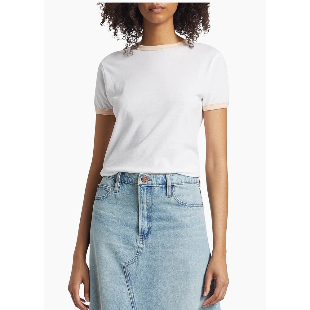 FRAME Denim Vintage Baby Ringer Tee White L - Picture 4 of 9